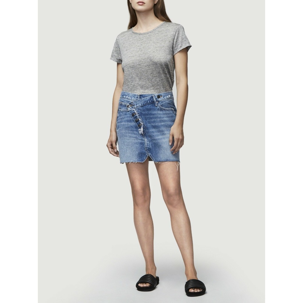 FRAME Ophelia Exposed Button Asymmetric Overlap Denim Mini Skirt 24 - Picture 5 of 13